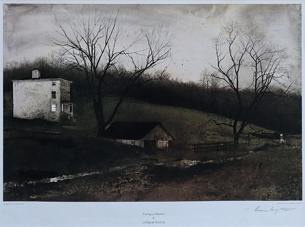 限定激安複製画 アンドリュー ワイエス 「 カーナー牧場の夕暮れ 」 アート 額装 コレクション 中古 Andrew Wyeth 自然、風景画